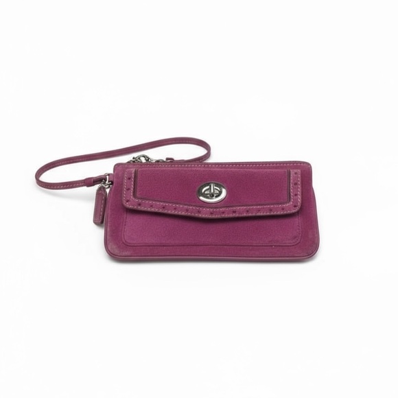 Vintage 90’s: Coach ❃ Suede Turnlock Wristlet Bag ❃ Magenta + Silver Hardware ❃ - Picture 1 of 16